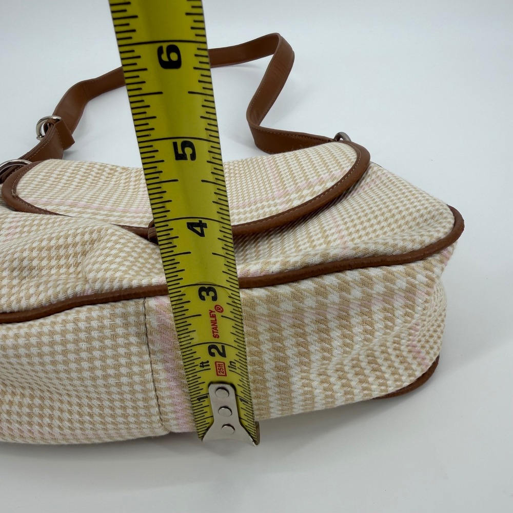 Y2K Satchel Houndstooth Crossbody Bag Brown Trim Pink Lining Adjustable Strap - Picture 7 of 8